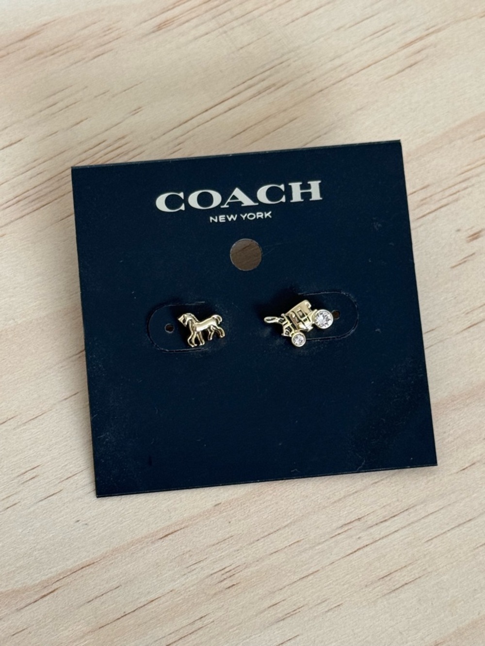 Coach Gold Horse & Carriage Mini Stud Earrings